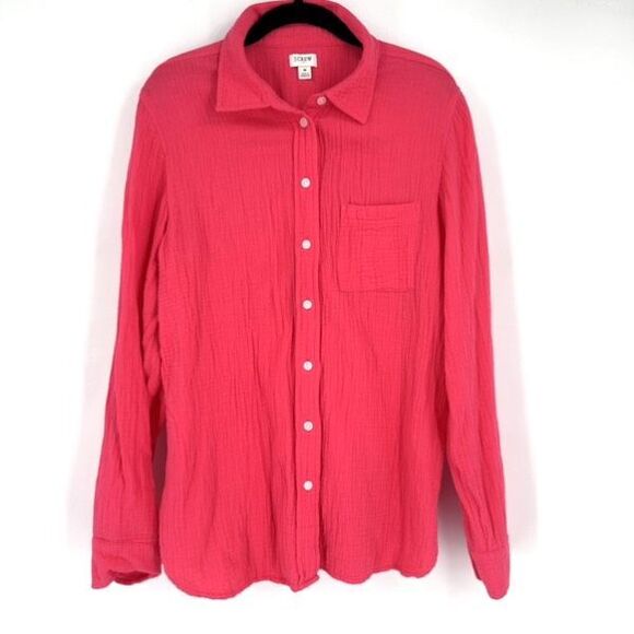 J Crew Double-gauze Button Down Shirt Pink Cotton Size Medium Swim Cover Up - Picture 4 of 12